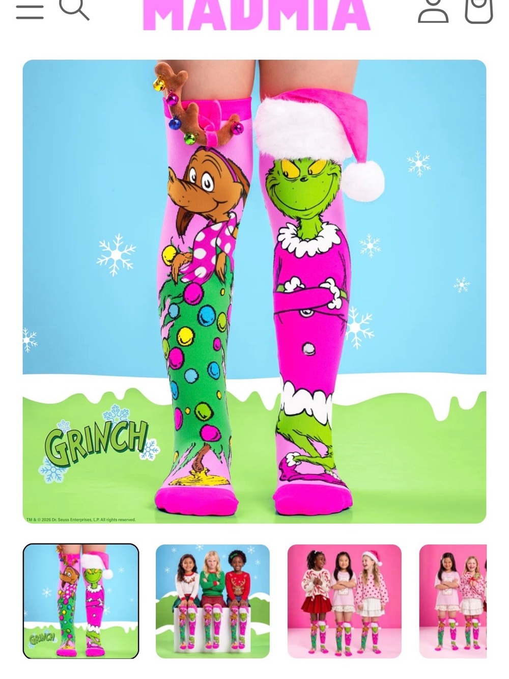 Mamia Pink & Green Grinch Knee-High Kids Socks